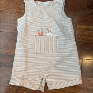 Carter's Tan Striped Romper with Bunny and Carrot